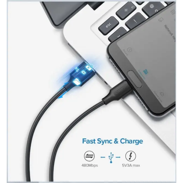 Кабель Ugreen US287 USB 2.0 to Type-C 3A White